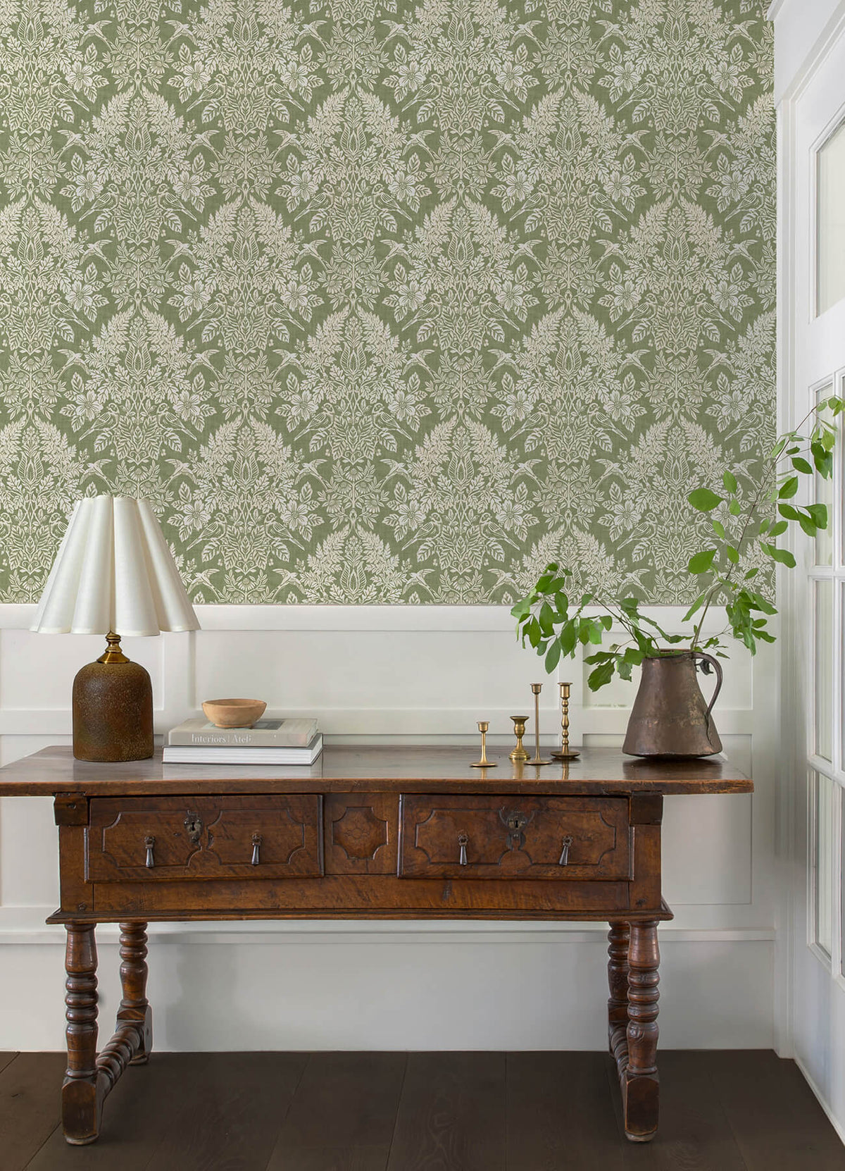 Chris Loves Julia Finch Wallpaper Sample - Light Green