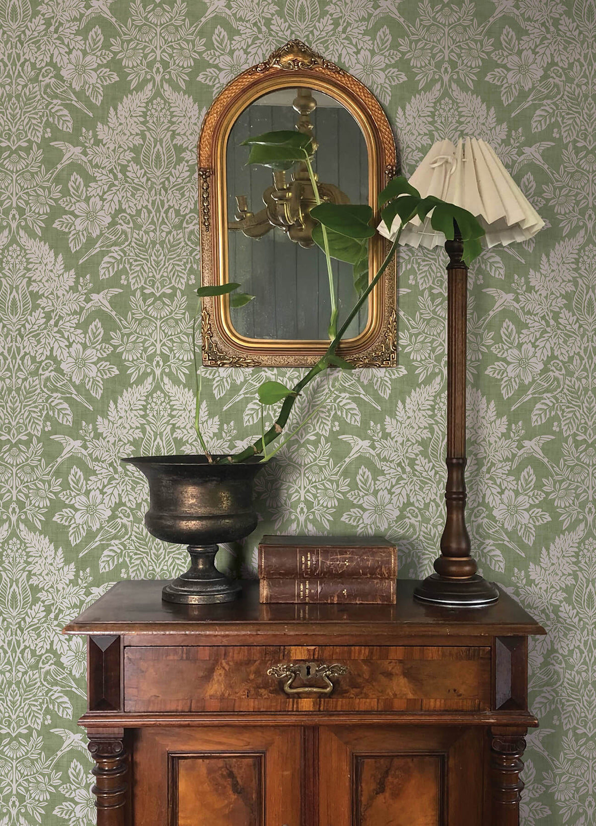 Chris Loves Julia Finch Wallpaper Sample - Light Green