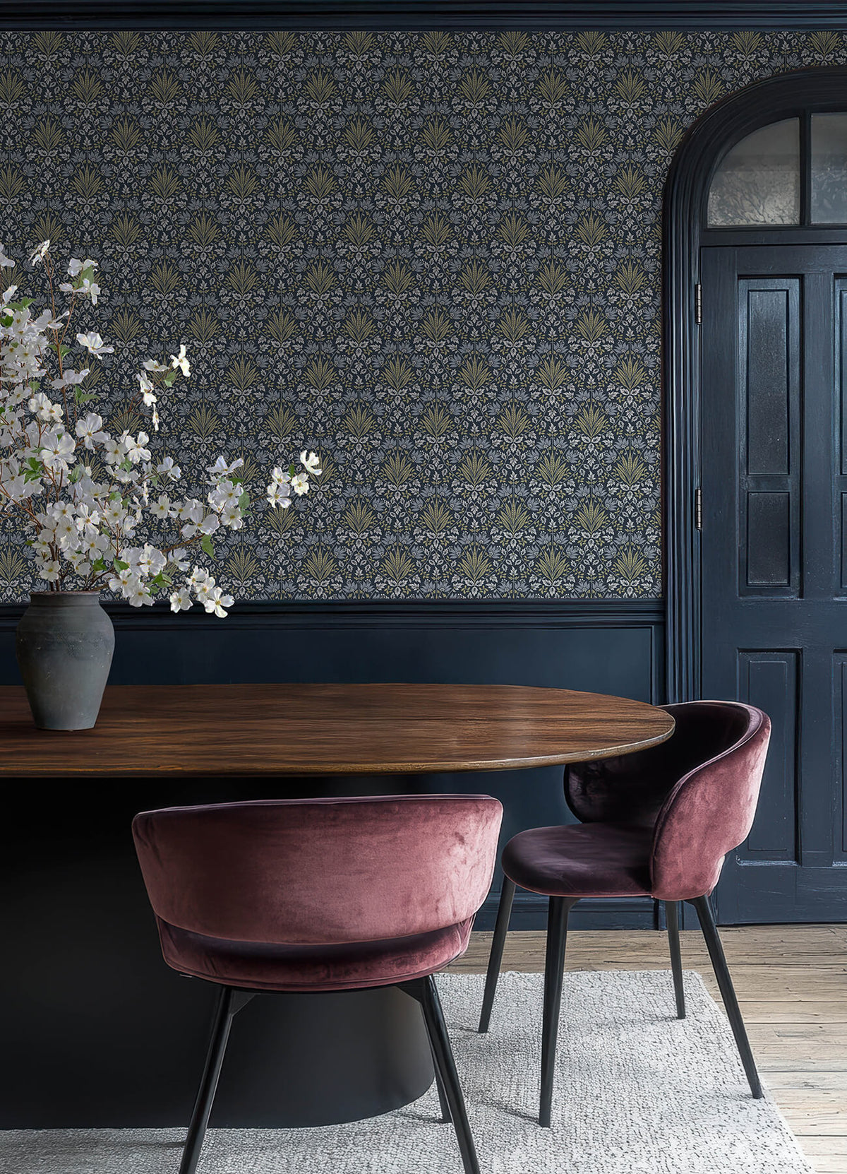 Chris Loves Julia Woodbury Wallpaper Sample - Navy