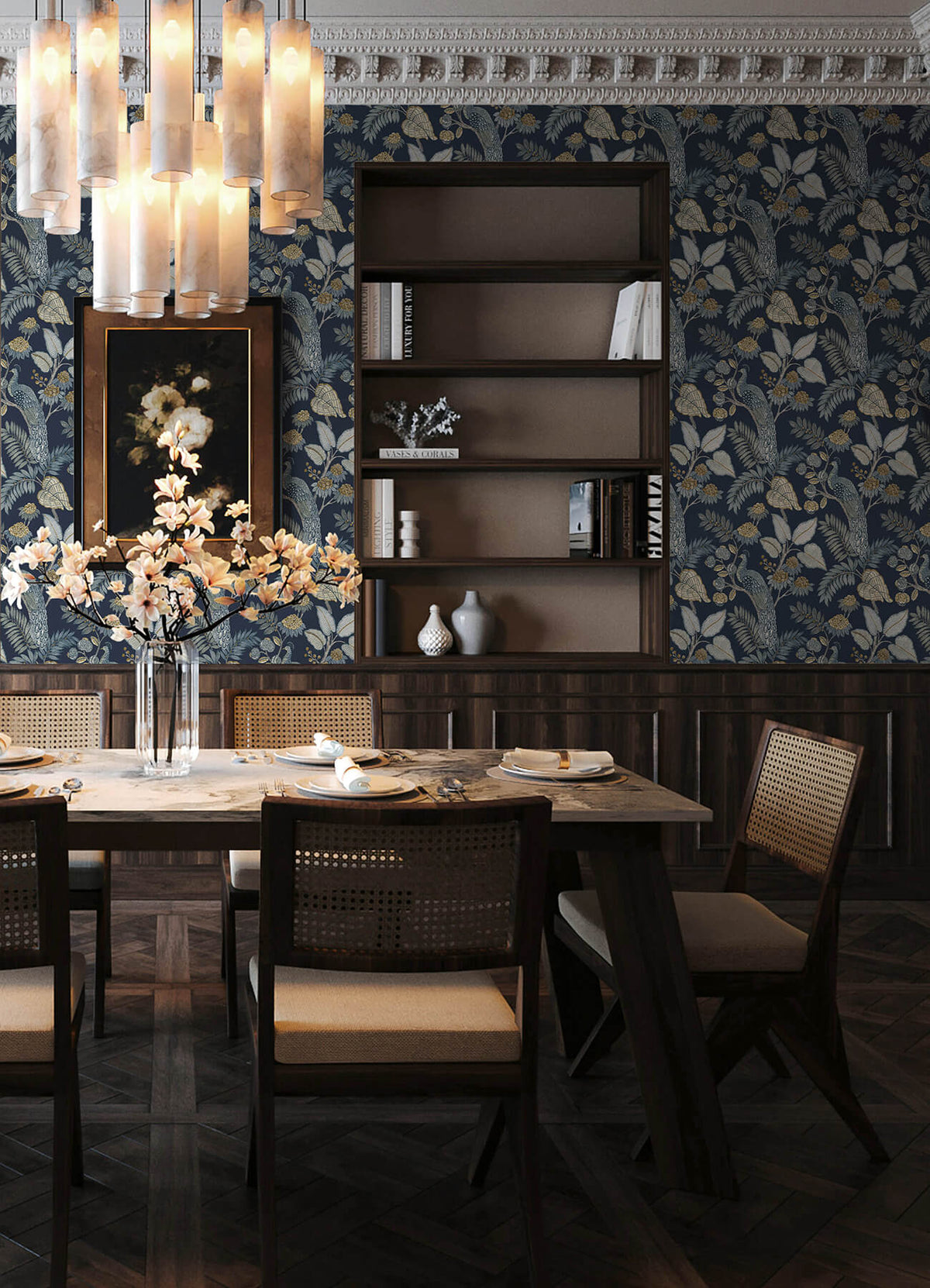 Chris Loves Julia Geneva Peacock Wallpaper - Dark Blue