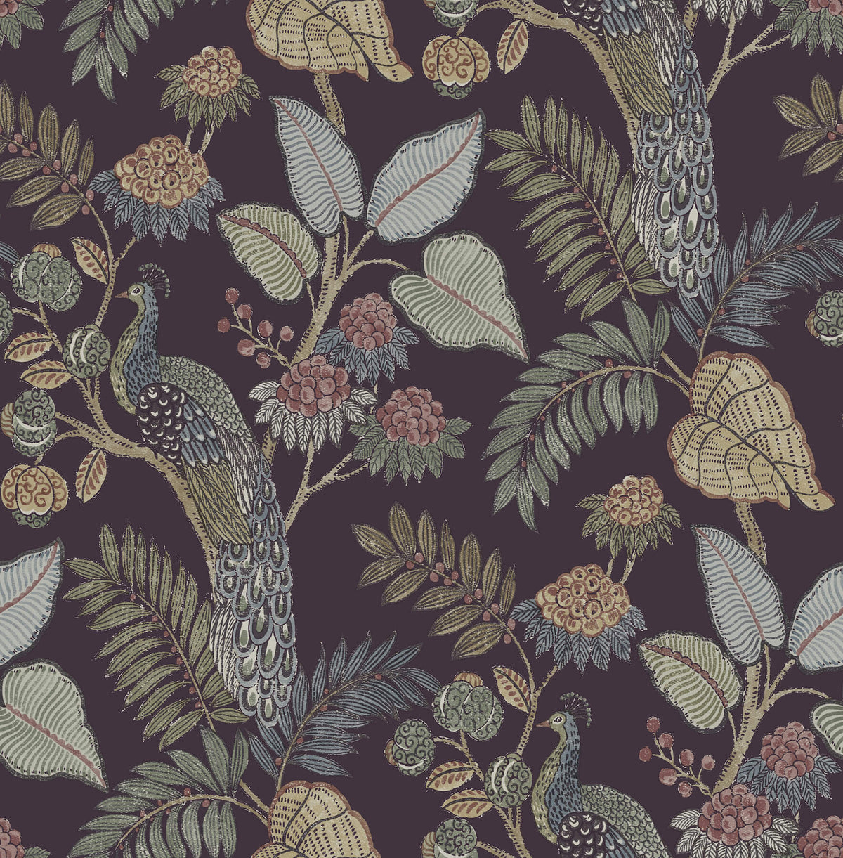 Chris Loves Julia Geneva Peacock Wallpaper - Plum
