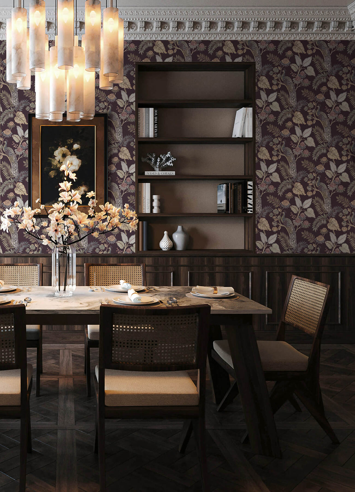 Chris Loves Julia Geneva Peacock Wallpaper - Plum