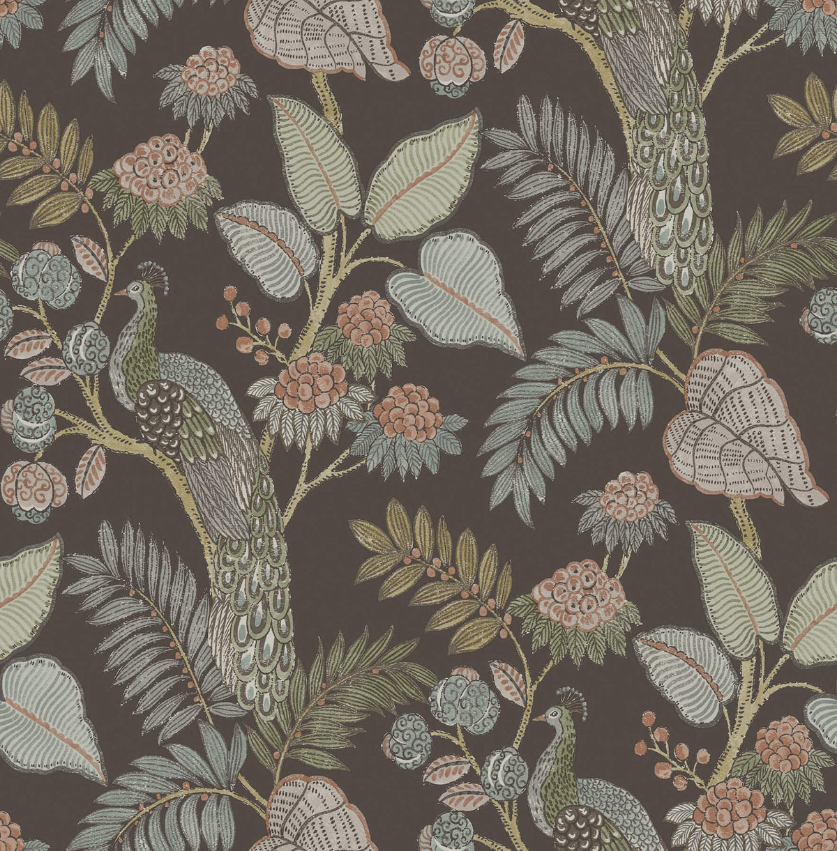 Chris Loves Julia Geneva Peacock Wallpaper Sample - Chocolate