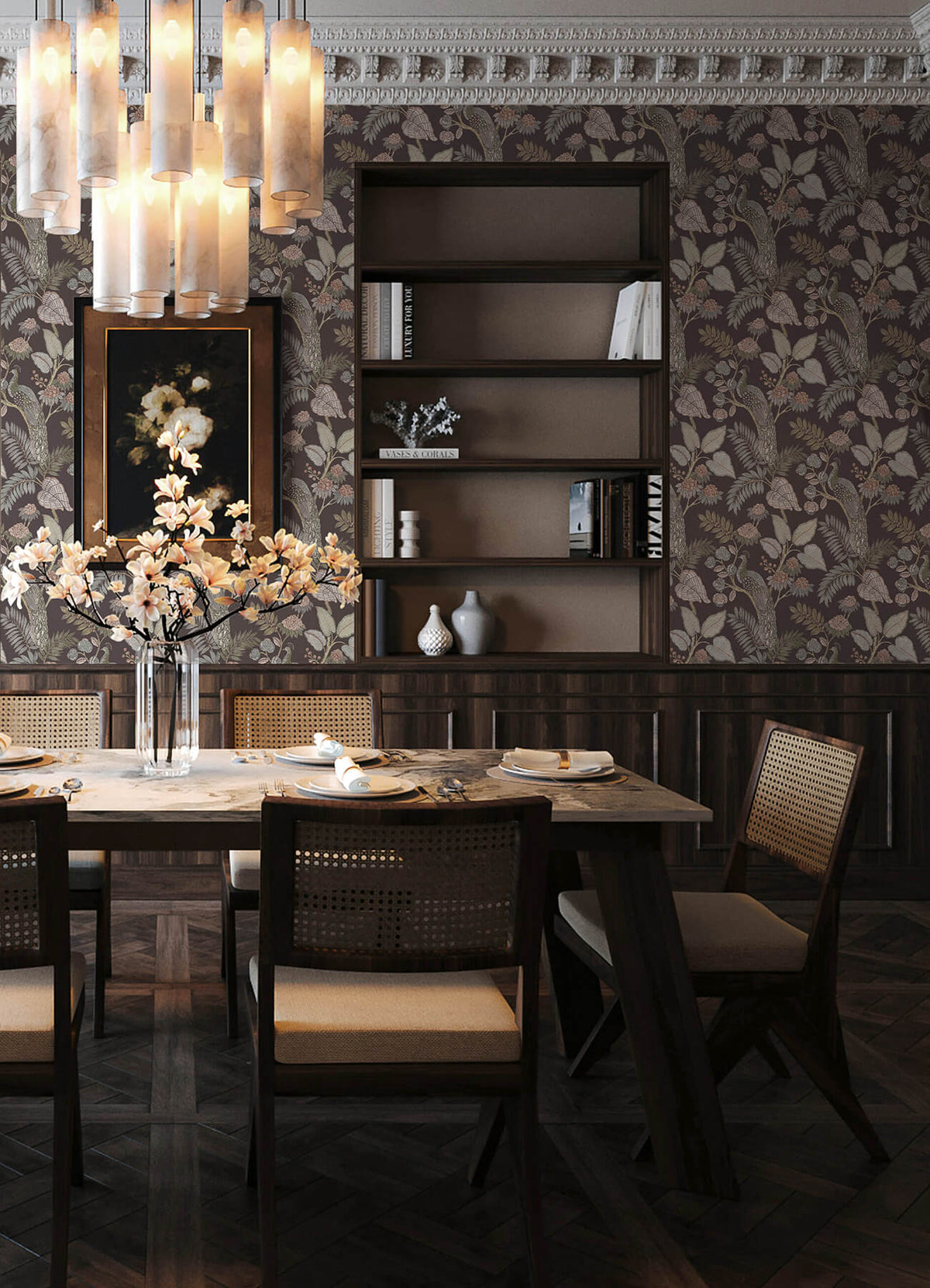 Chris Loves Julia Geneva Peacock Wallpaper Sample - Chocolate
