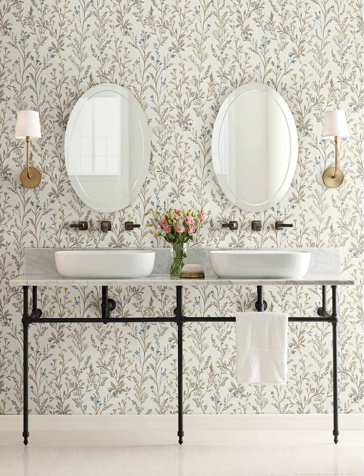 Chesapeake Kitchen & Bath Laverne Wildflowers Wallpaper - Neutral