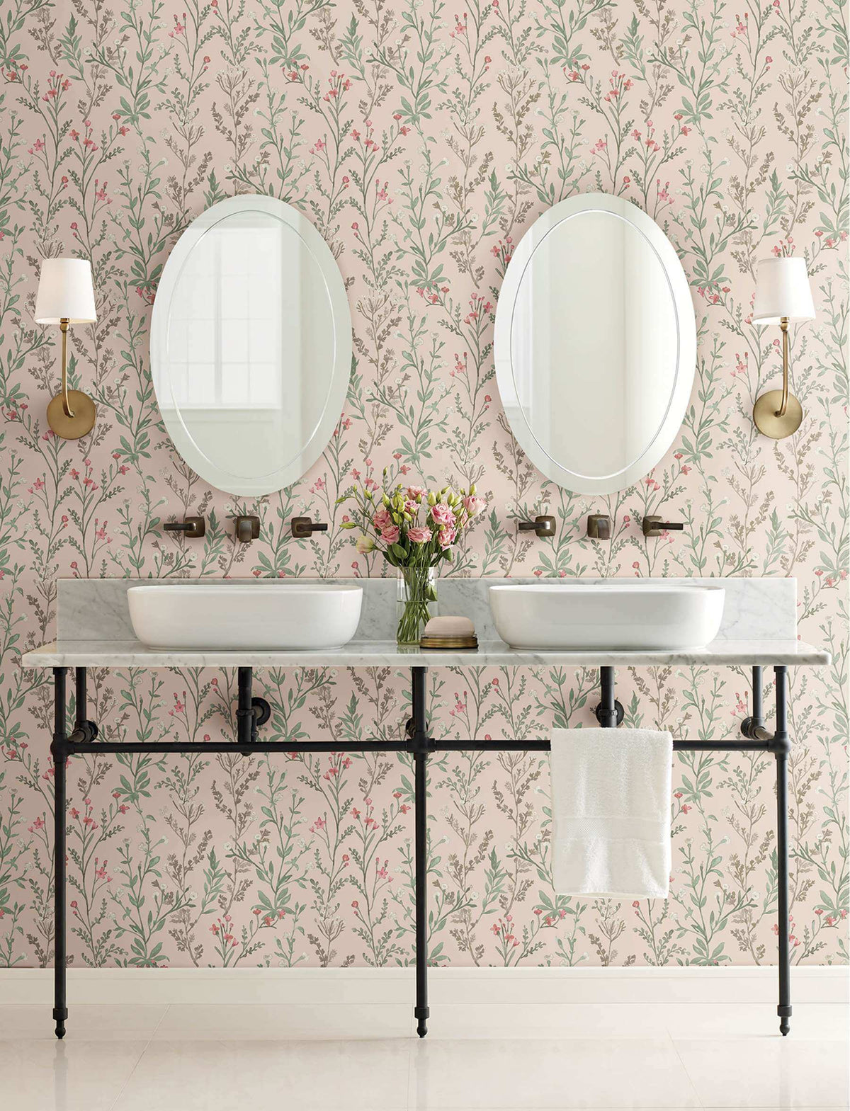 Chesapeake Kitchen & Bath Laverne Wildflowers Wallpaper - Blush