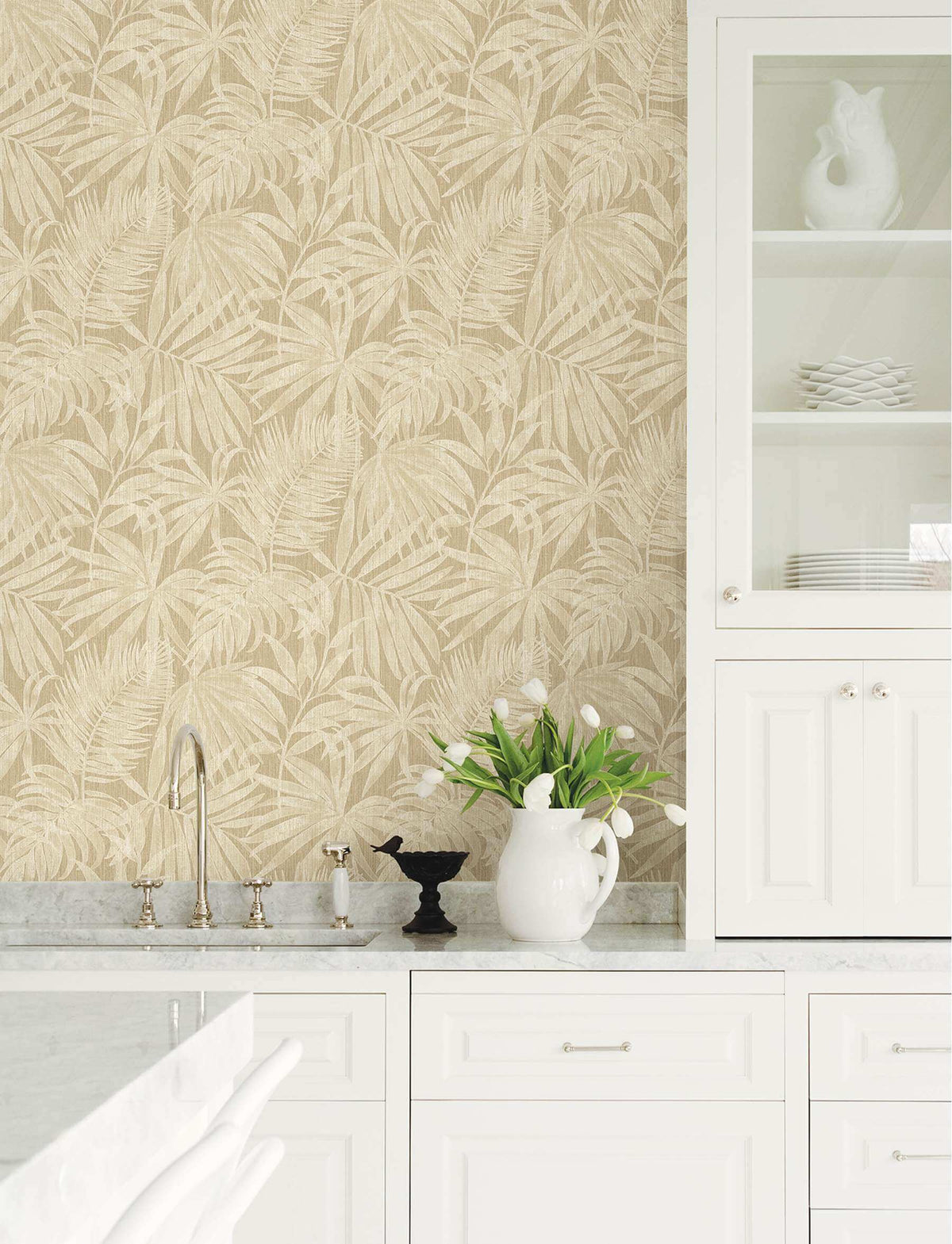 Chesapeake Kitchen & Bath Sonny Fronds Wallpaper Sample - Light Brown