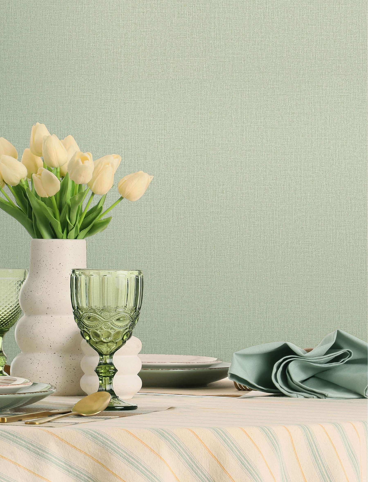 Chesapeake Kitchen & Bath Sonia Faux Linen Wallpaper - Light Green