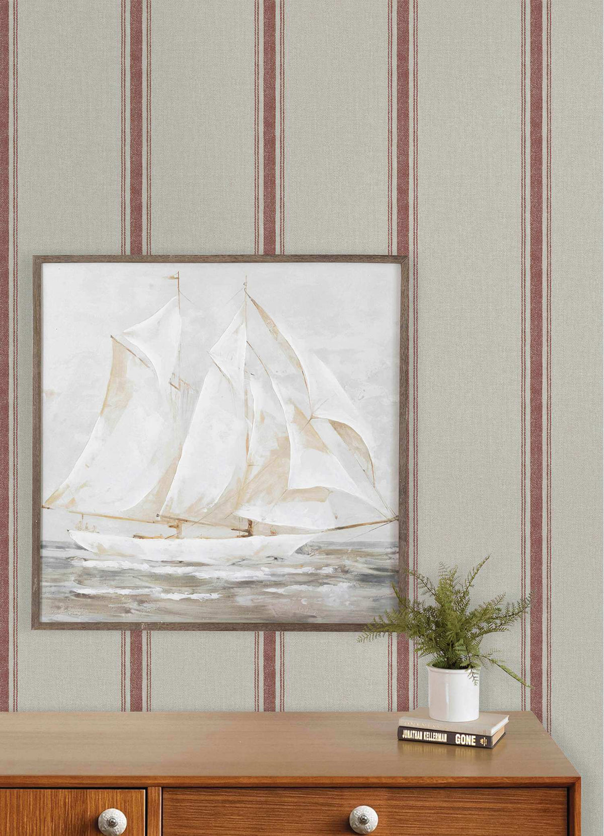 Chesapeake Plaid & Stripe Linette Wallpaper Sample - Red