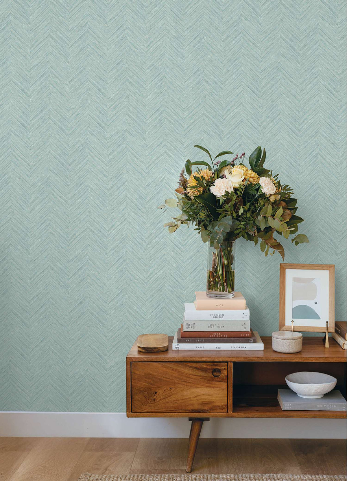 Chesapeake Plaid & Stripe Caladesi Chevron Wallpaper - Aqua