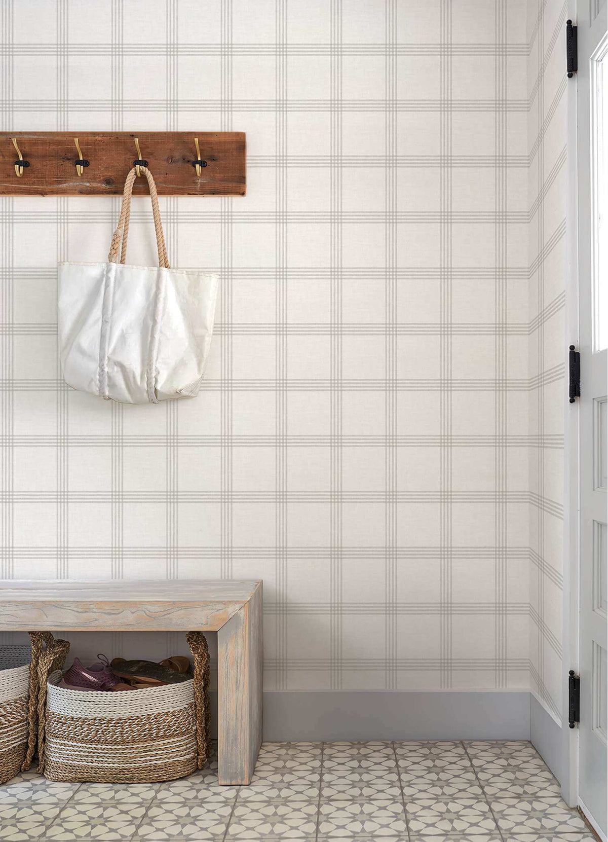 Chesapeake Plaid & Stripe Twain Wallpaper - Dove