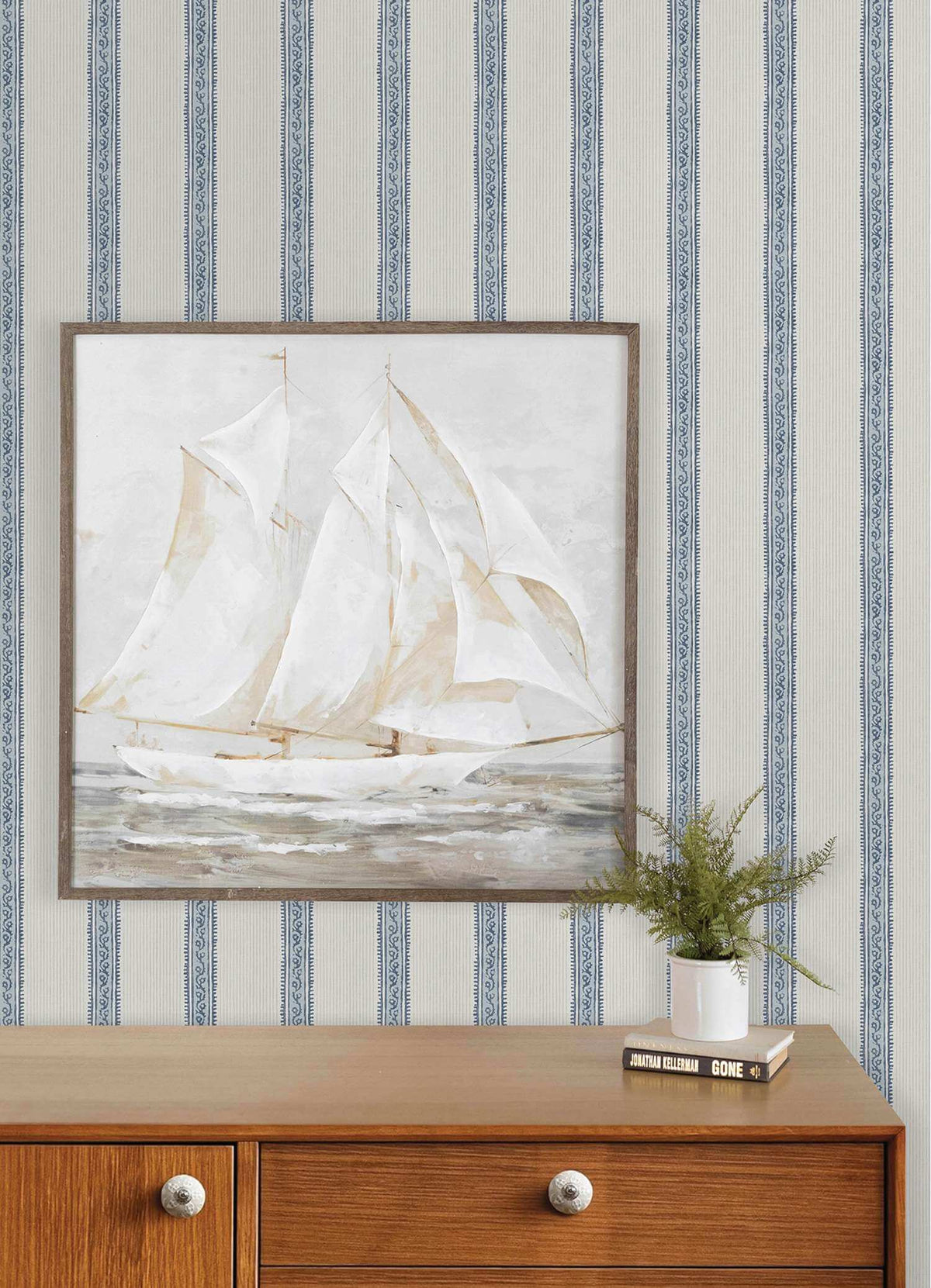 Chesapeake Plaid & Stripe Mandevilla Wallpaper - Blue