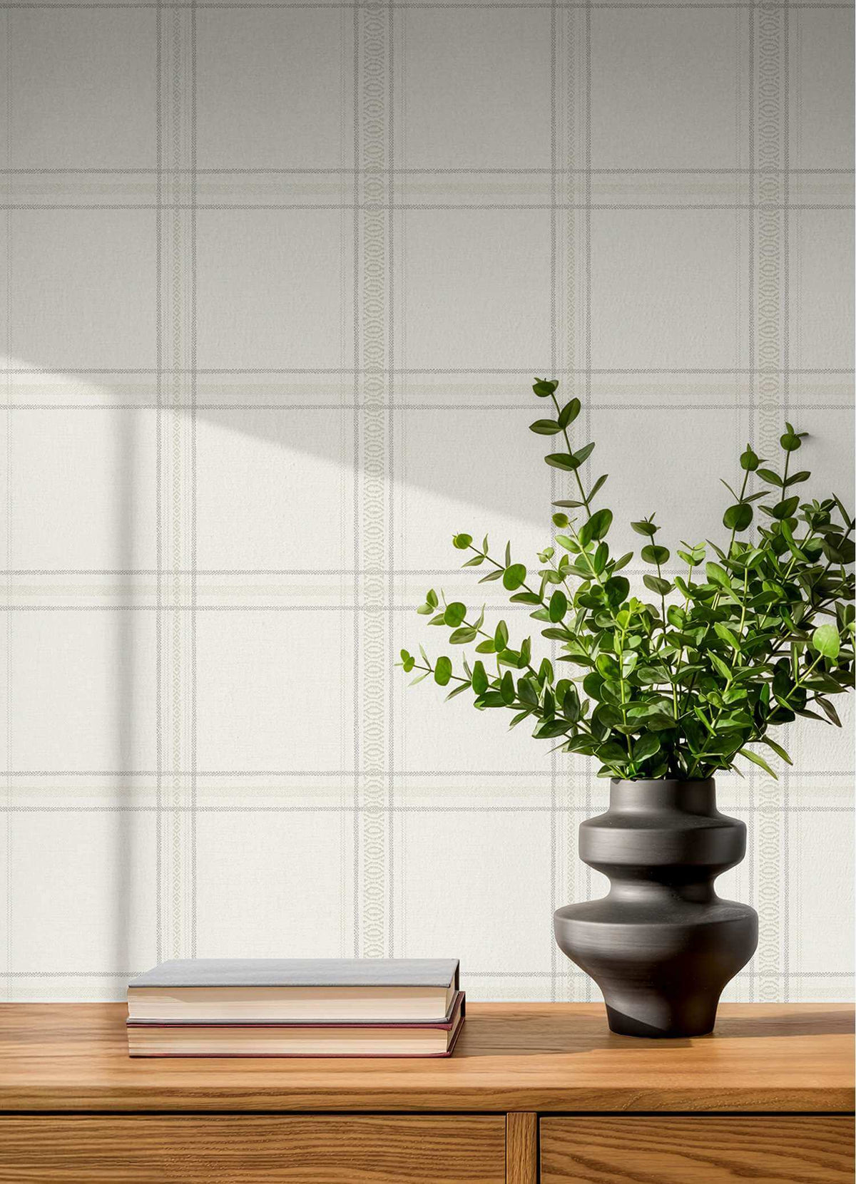 Chesapeake Plaid & Stripe Auberge Wallpaper Sample - White