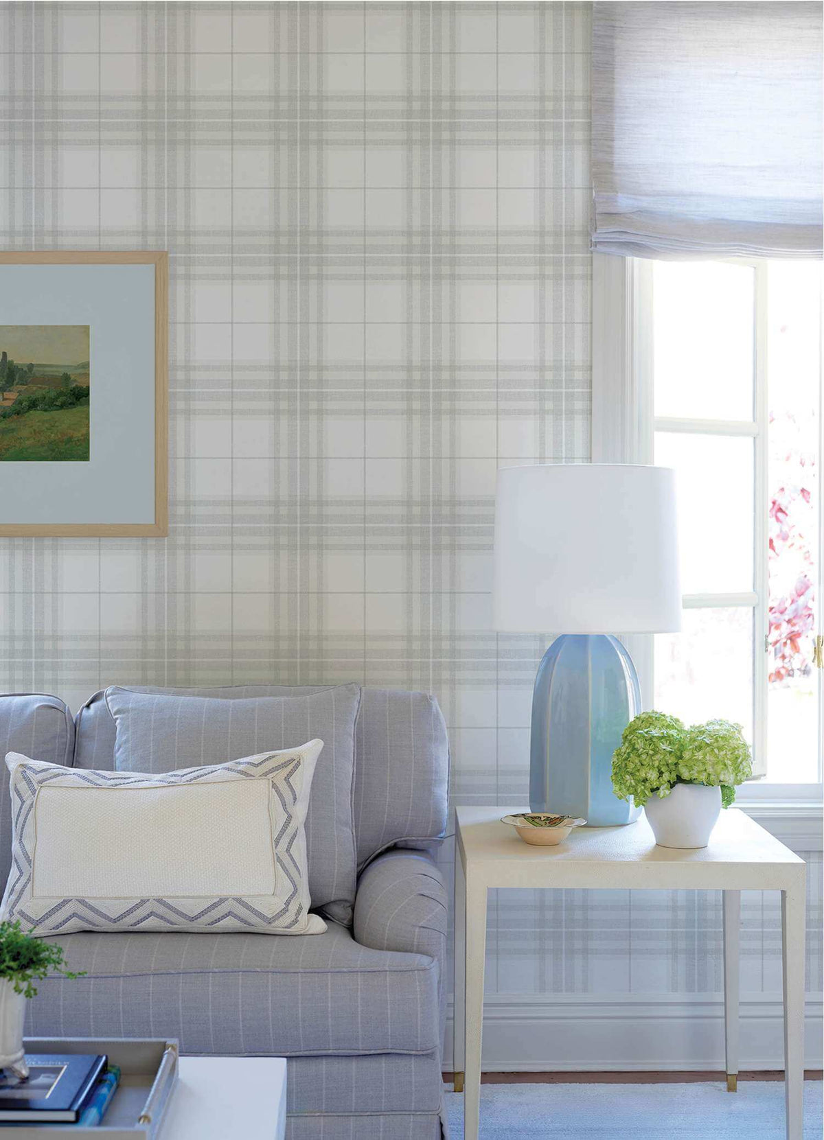 Chesapeake Plaid & Stripe Cabin Check Wallpaper Sample - Gray