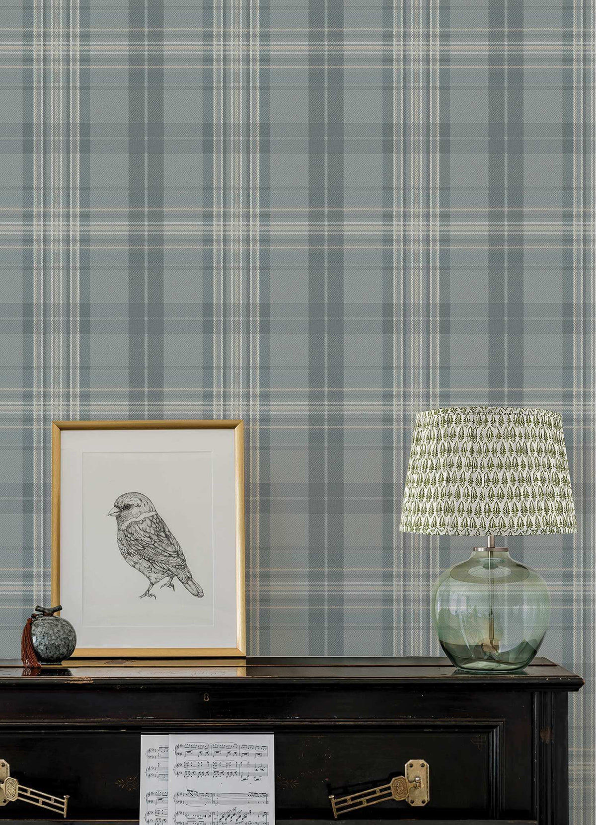 Chesapeake Plaid & Stripe Austin Wallpaper Sample - Slate
