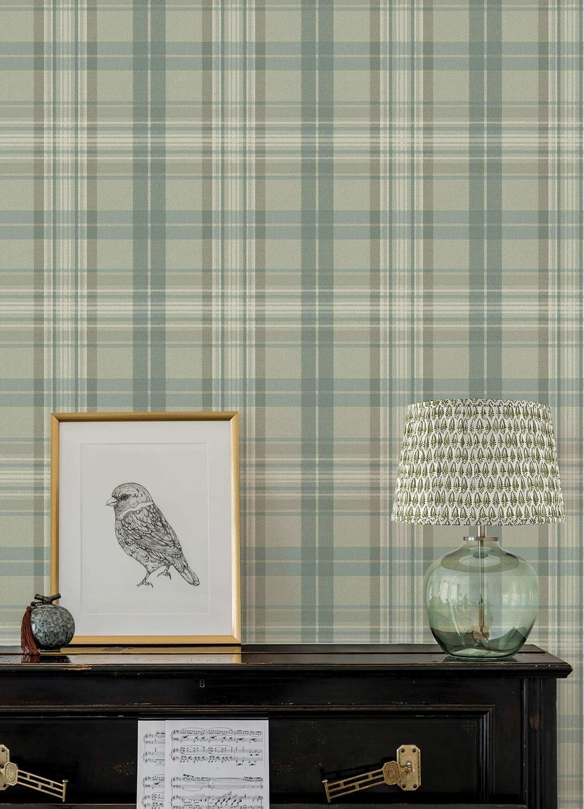 Chesapeake Plaid & Stripe Austin Wallpaper Sample - Sage