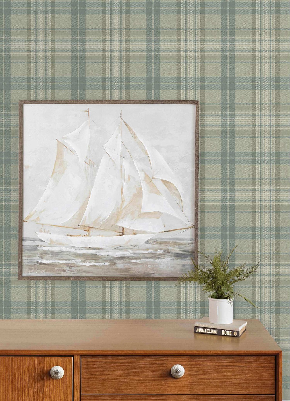 Chesapeake Plaid & Stripe Austin Wallpaper Sample - Sage