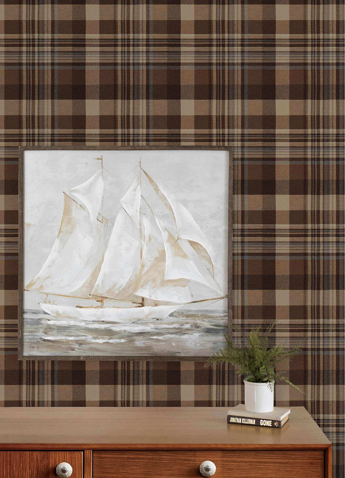 Chesapeake Plaid & Stripe Dutton Flannel Wallpaper - Rust
