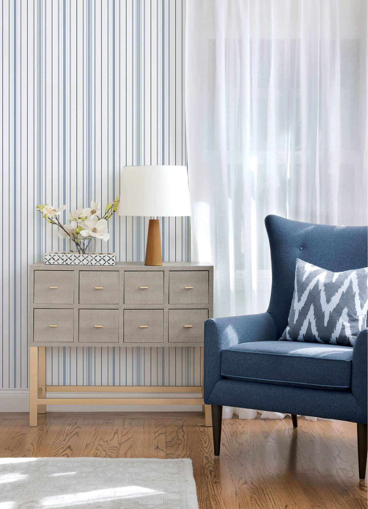Chesapeake Plaid & Stripe Lascelle Pinstripe Wallpaper - Blue