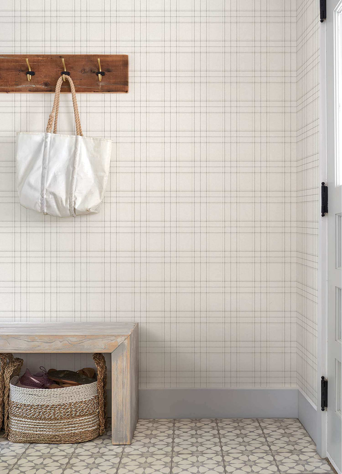 Chesapeake Plaid & Stripe Fox Hollow Wallpaper Sample - Ivory