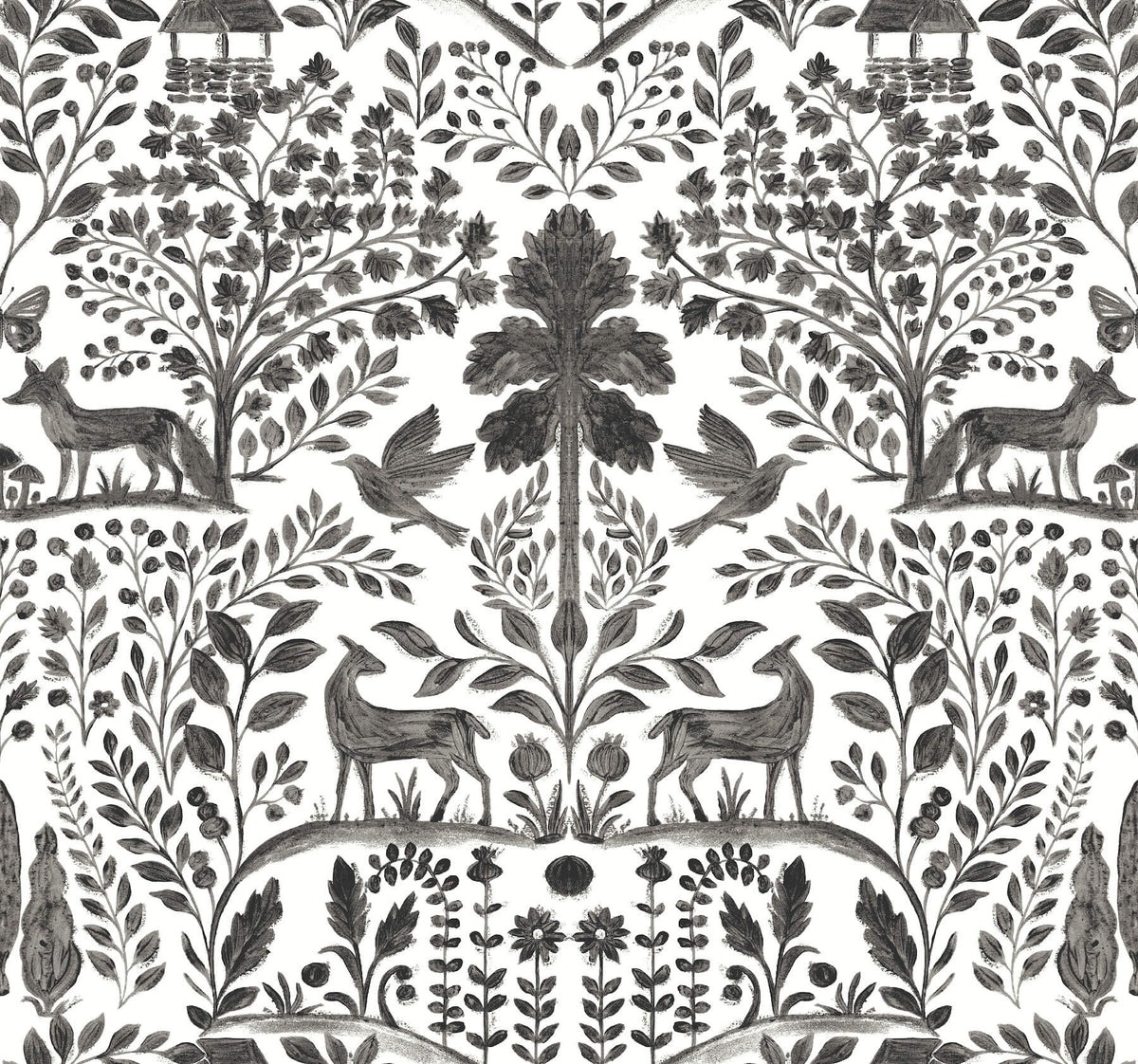 A-Street Prints Kaleidoscope Anoki Woodlands Wallpaper Sample - Black