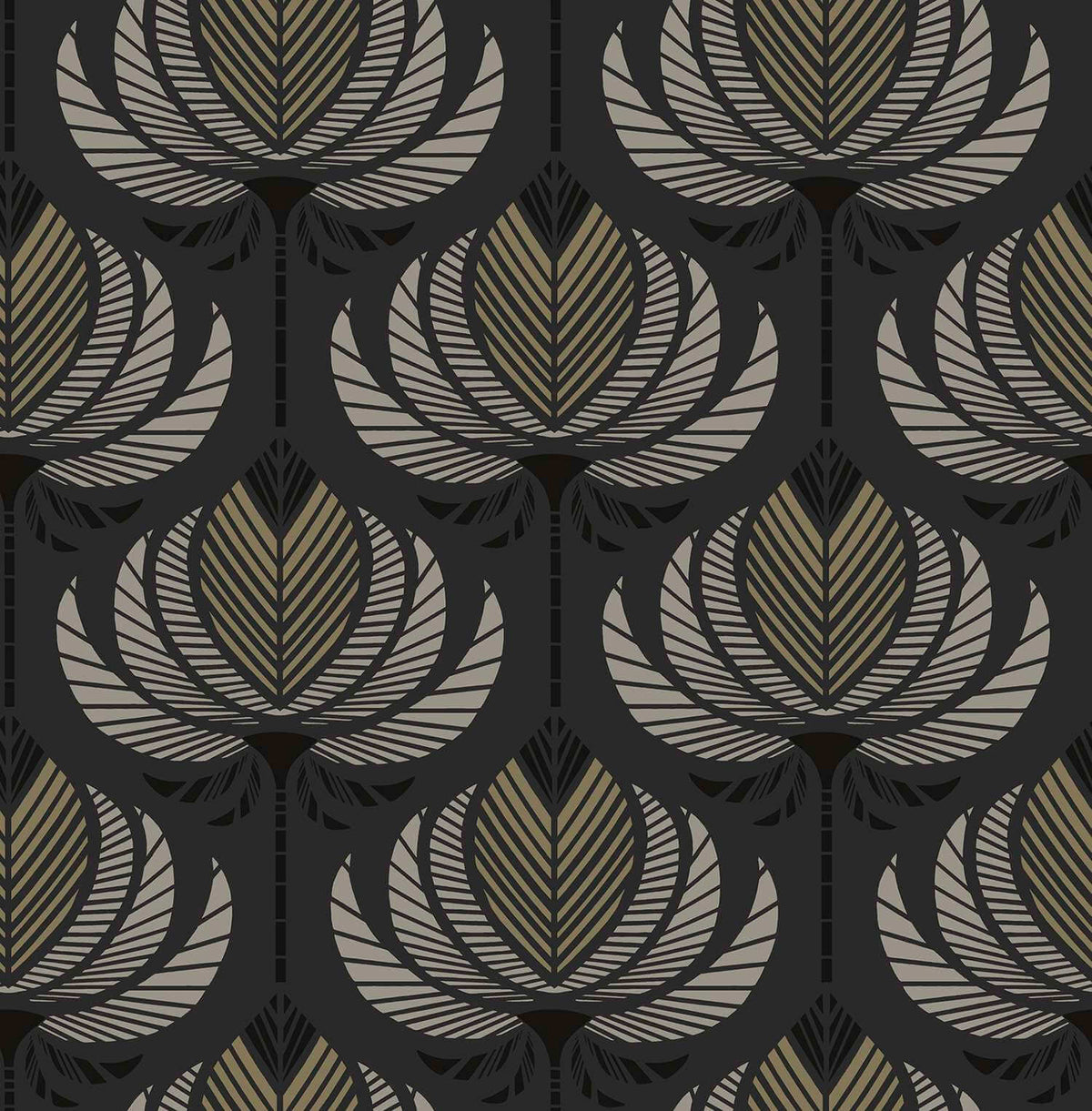 A-Street Prints Moderne Deco Ferrenby Fan Wallpaper - Black