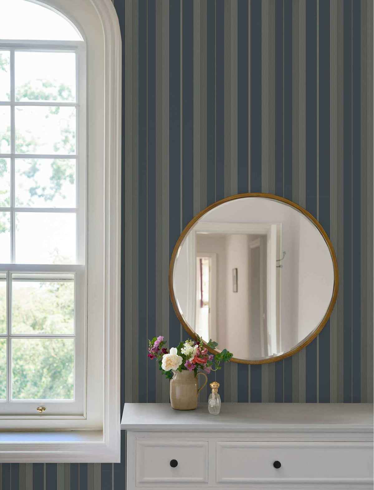 A-Street Prints Savanna Herrgard Stripe Wallpaper - Navy