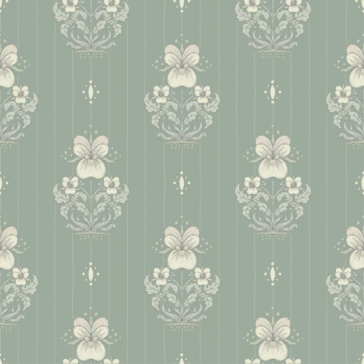 A-Street Prints Savanna Gullvie Pansies Wallpaper - Seafoam