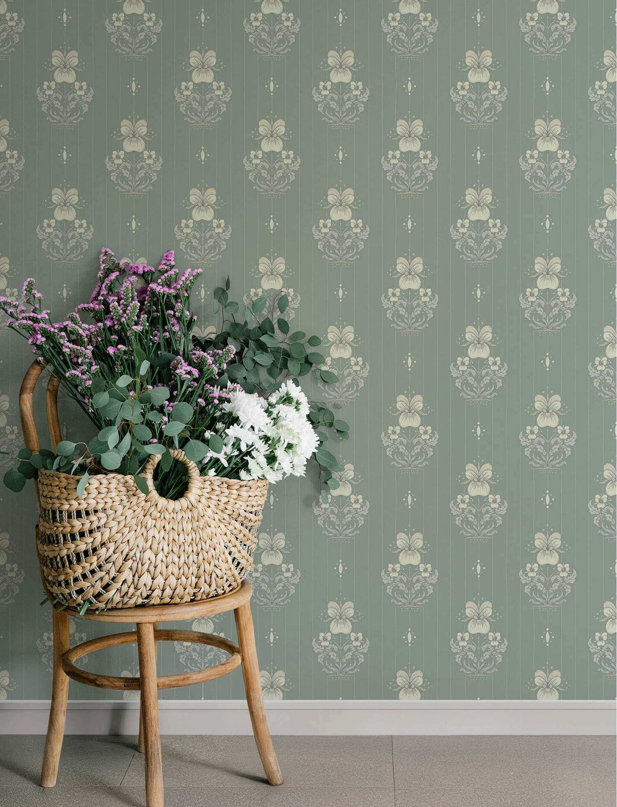 A-Street Prints Savanna Gullvie Pansies Wallpaper - Seafoam