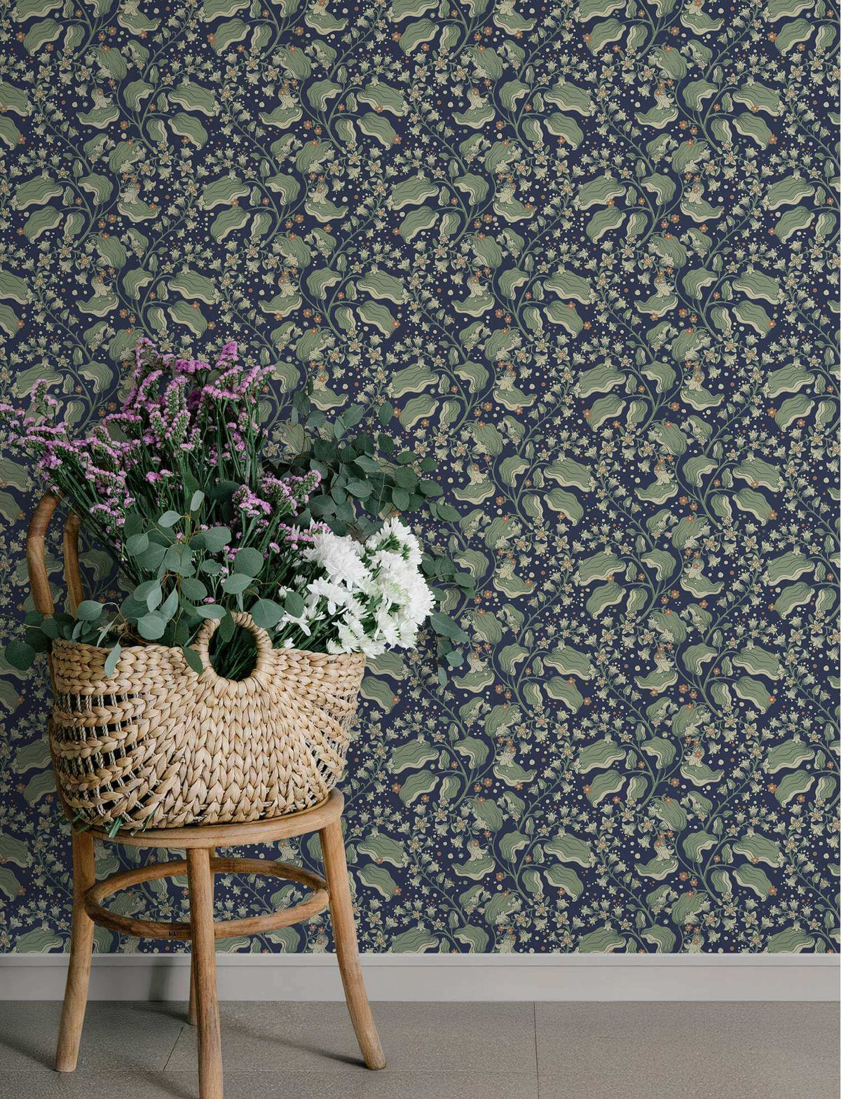 A-Street Prints Savanna Syren Floral Wallpaper Sample - Navy