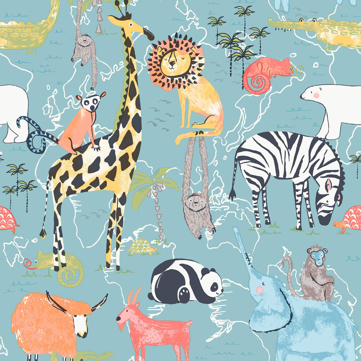 Advantage World of Imagination Safari Animals Wallpaper Sample - Blue