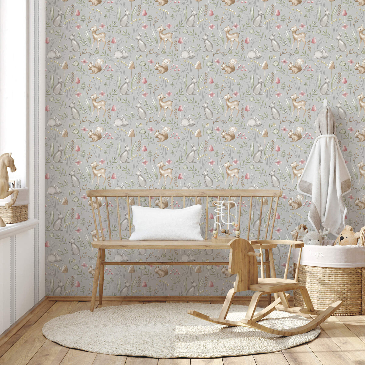 Advantage World of Imagination Forest Animals Wallpaper - Grey