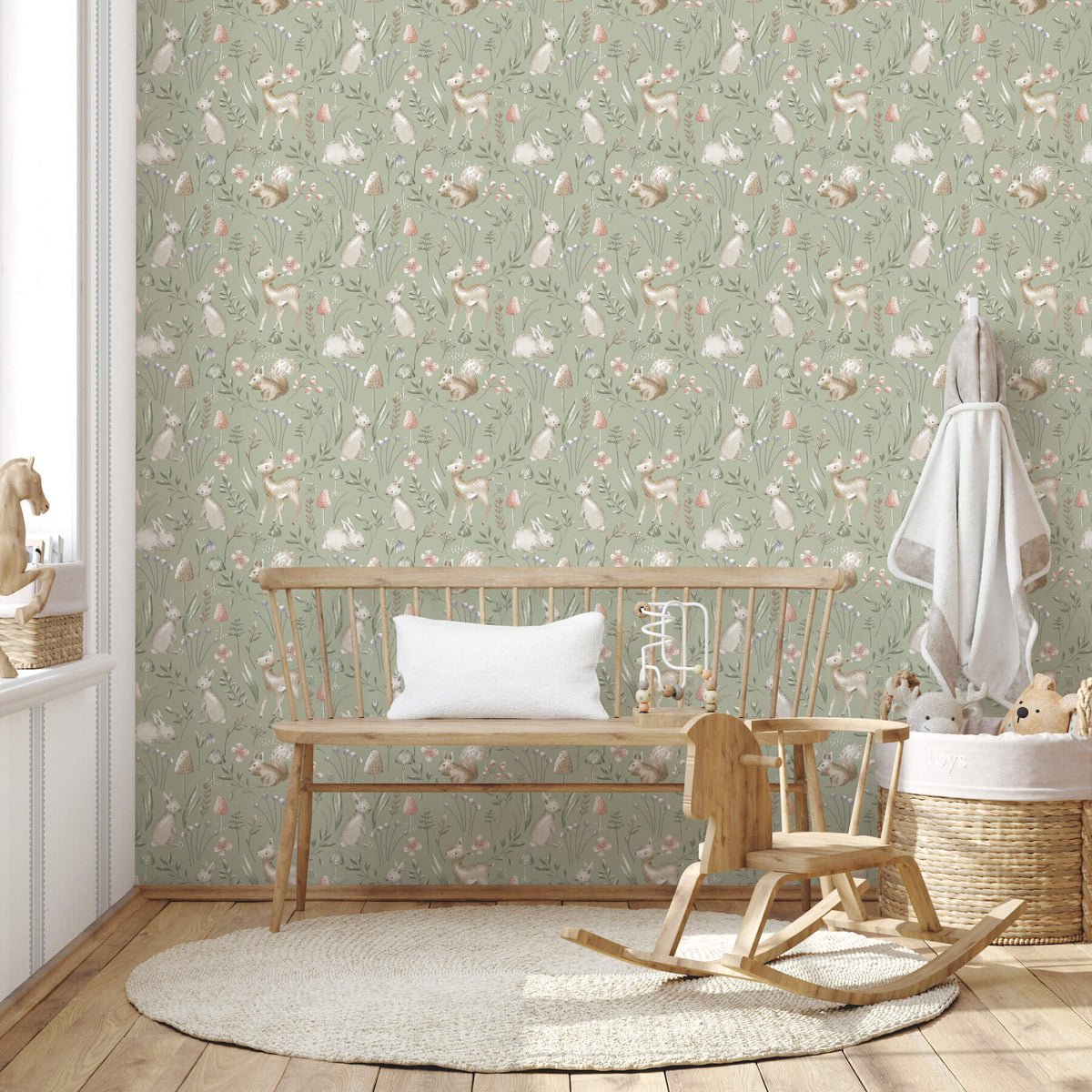 Advantage World of Imagination Forest Animals Wallpaper - Sage