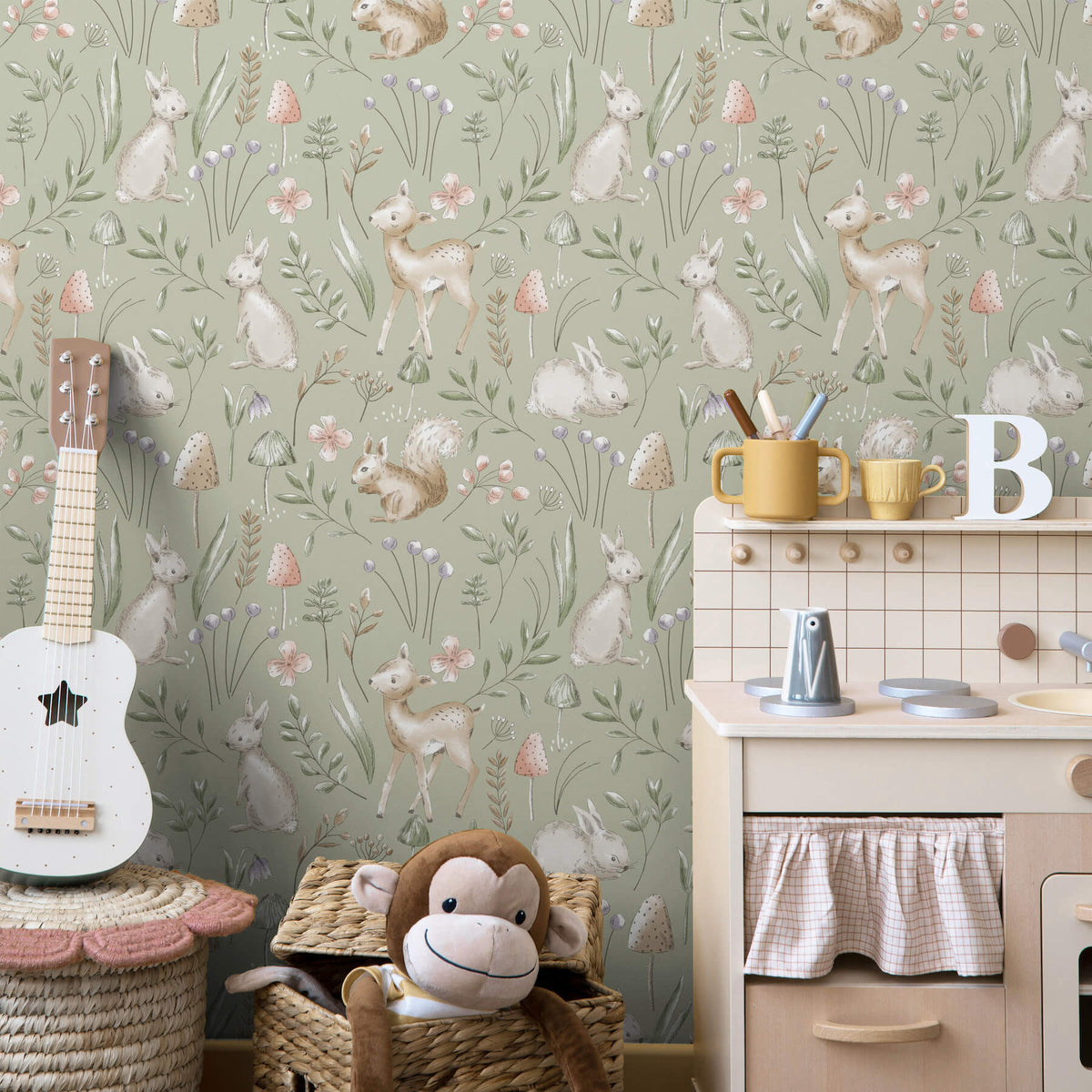 Advantage World of Imagination Forest Animals Wallpaper - Sage