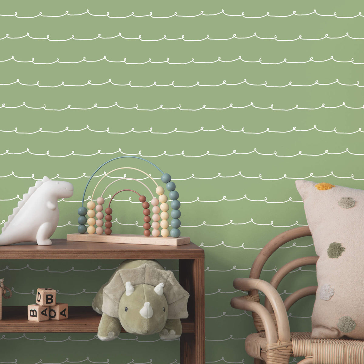 Advantage World of Imagination Wiggle Line Wallpaper Sample - Green