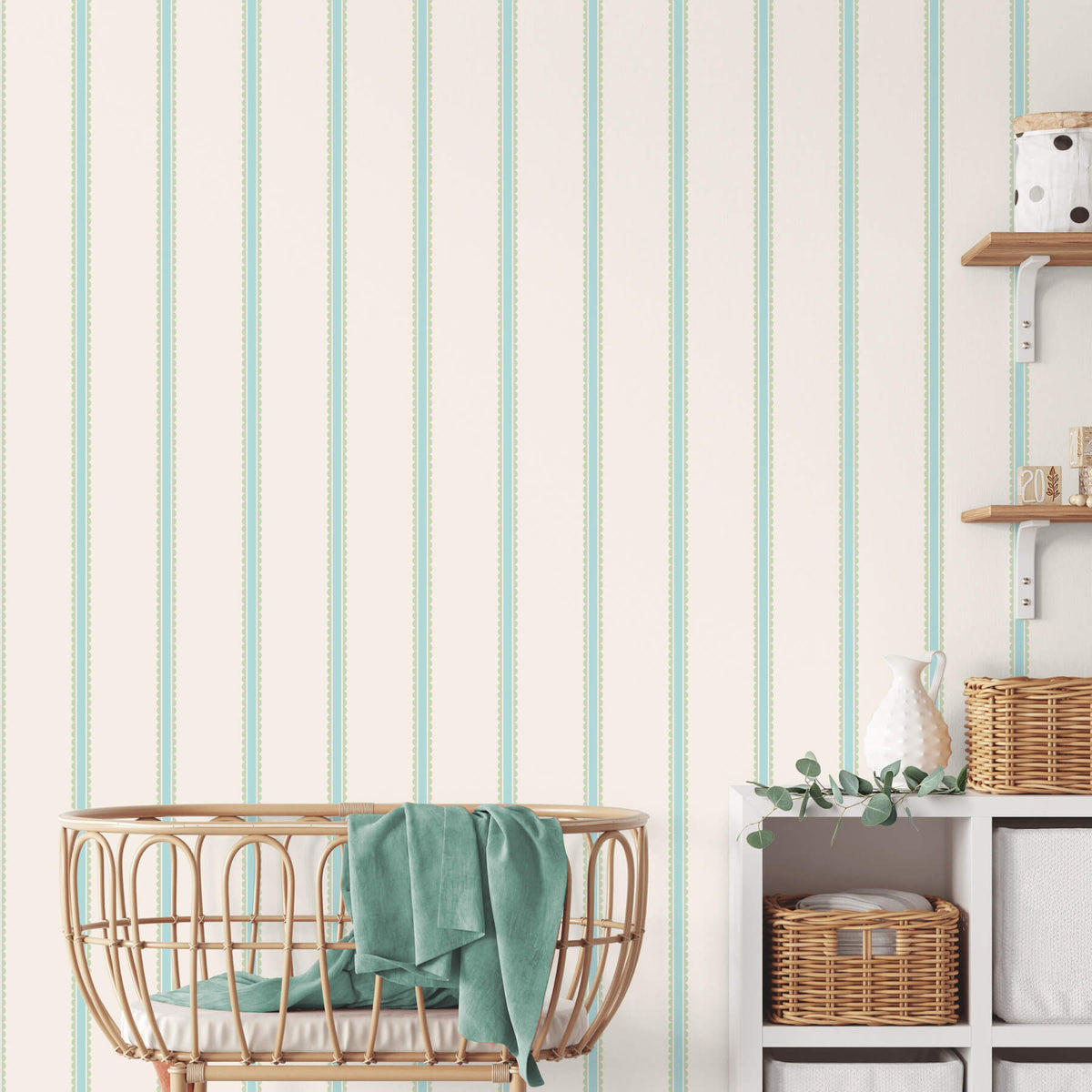 Advantage World of Imagination Bobbin Stripe Wallpaper Sample - Aqua