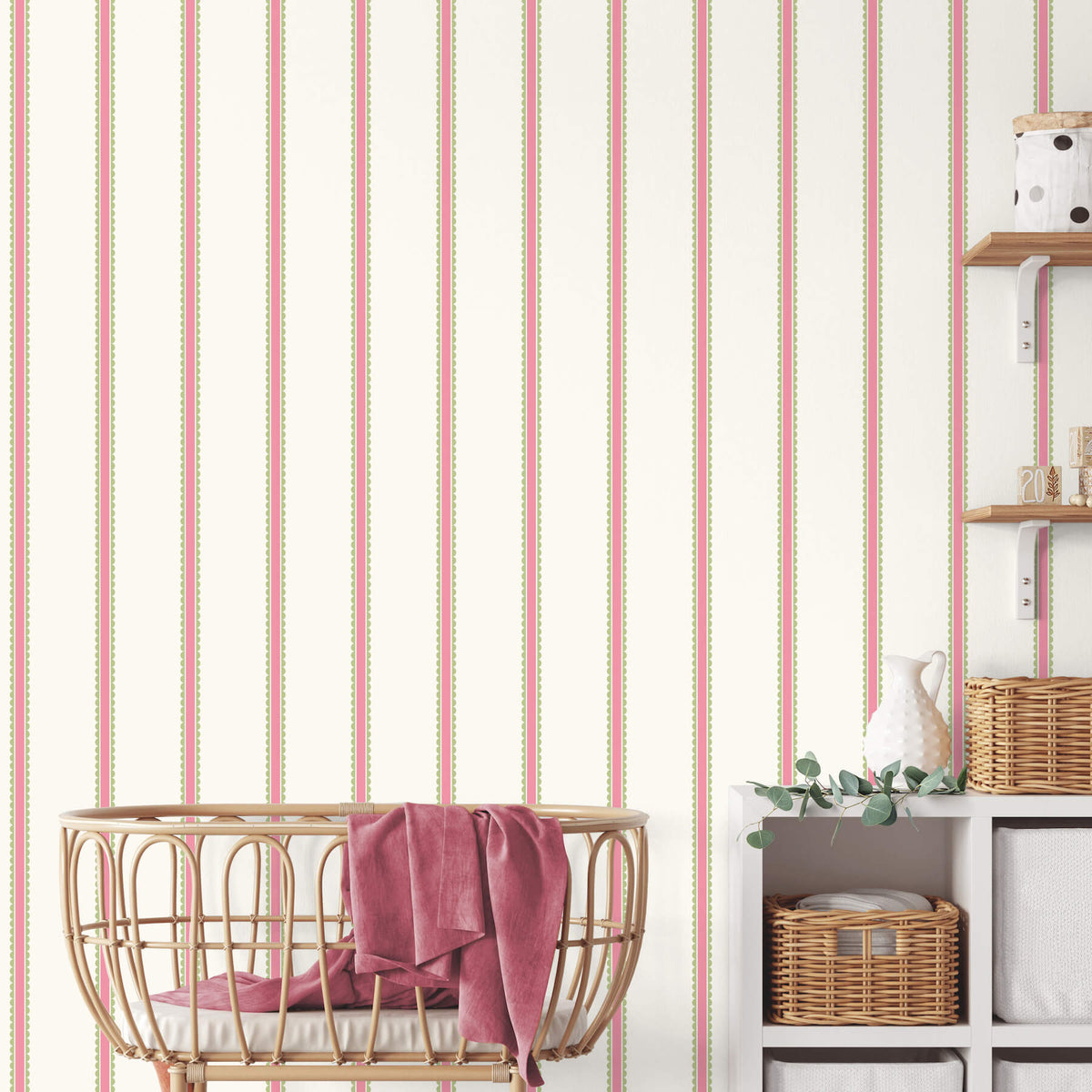 Advantage World of Imagination Bobbin Stripe Wallpaper Sample - Fuchsia