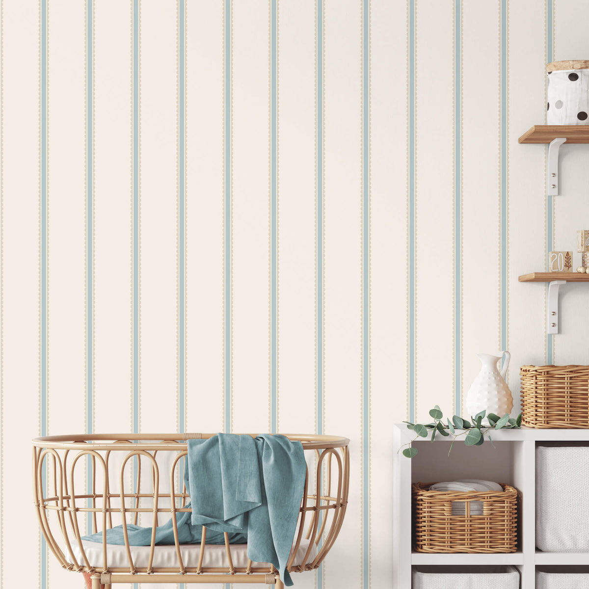 Advantage World of Imagination Bobbin Stripe Wallpaper Sample - Light Blue