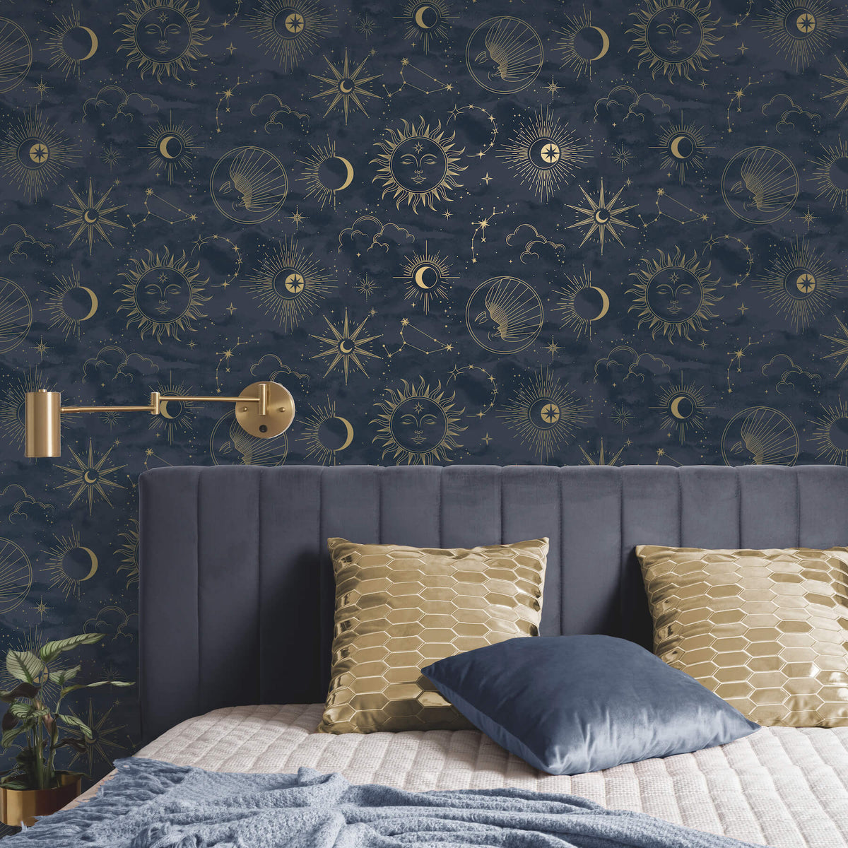 Advantage World of Imagination Celestial Wallpaper Sample - Navy
