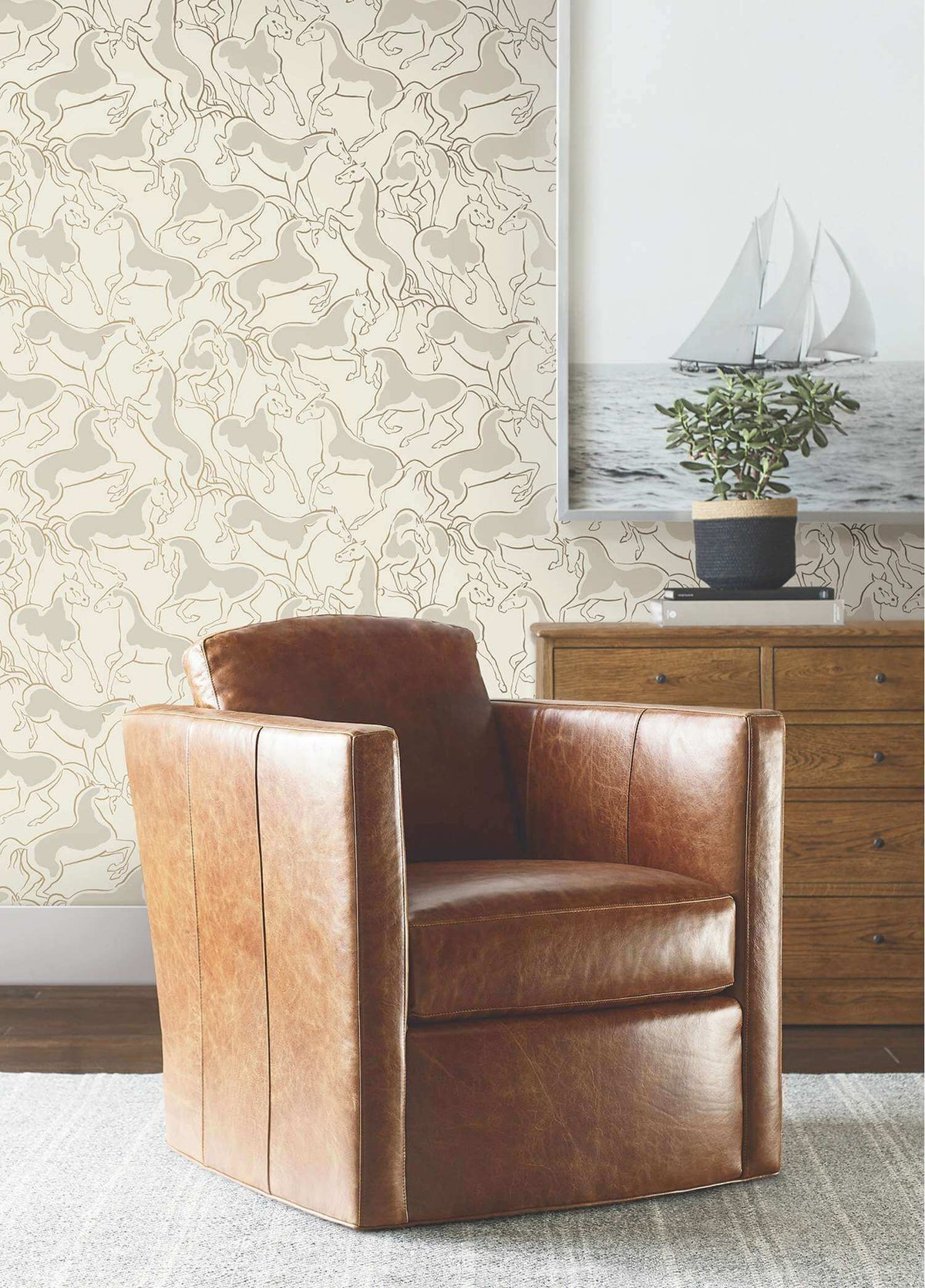 Ronald Redding Private Reserve Stallions Wallpaper Sample - Beige