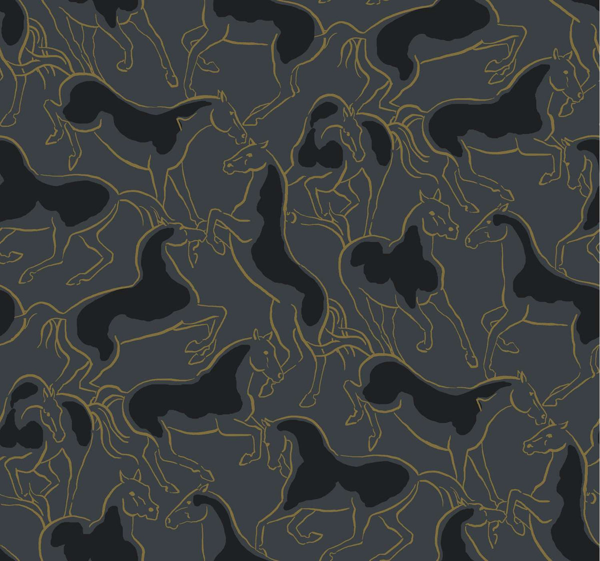 Ronald Redding Private Reserve Stallions Wallpaper Sample - Gold & Black