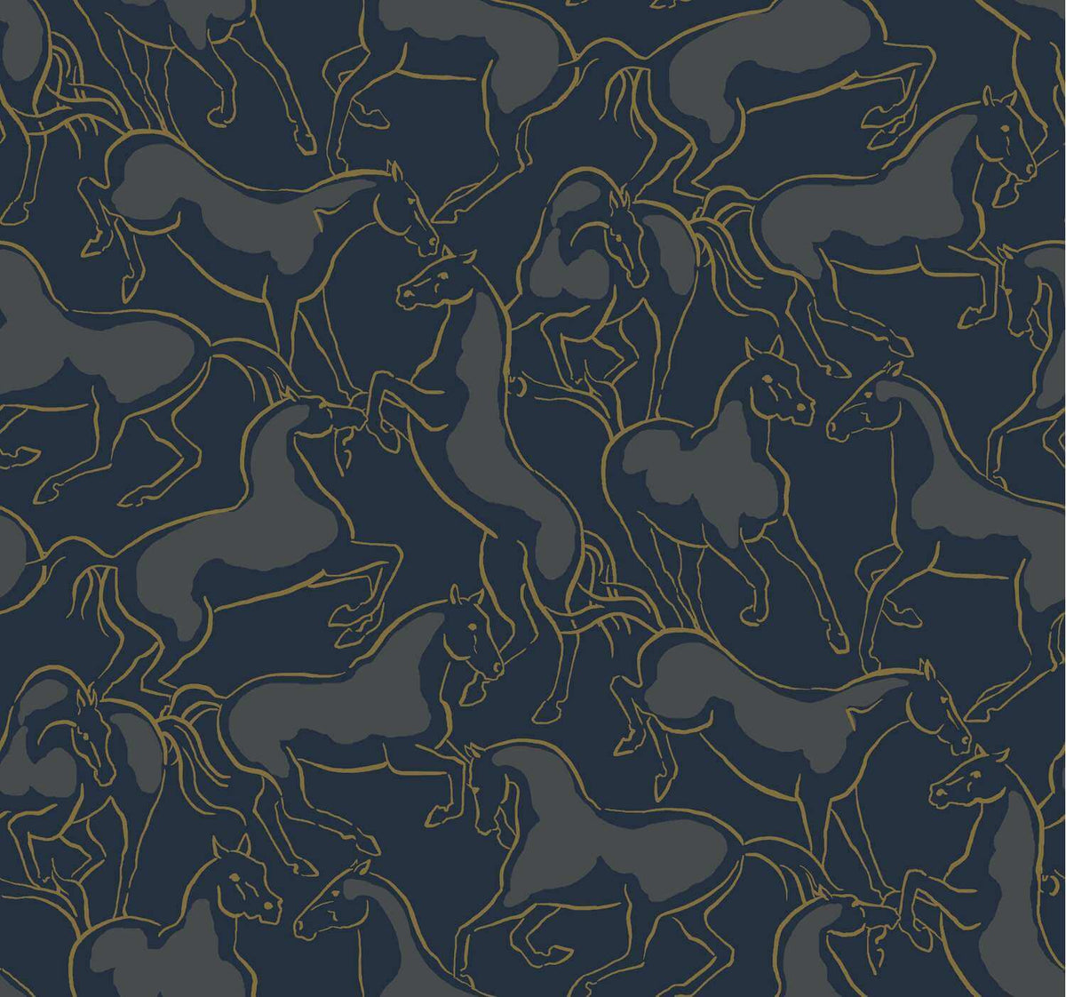 Ronald Redding Private Reserve Stallions Wallpaper Sample - Navy