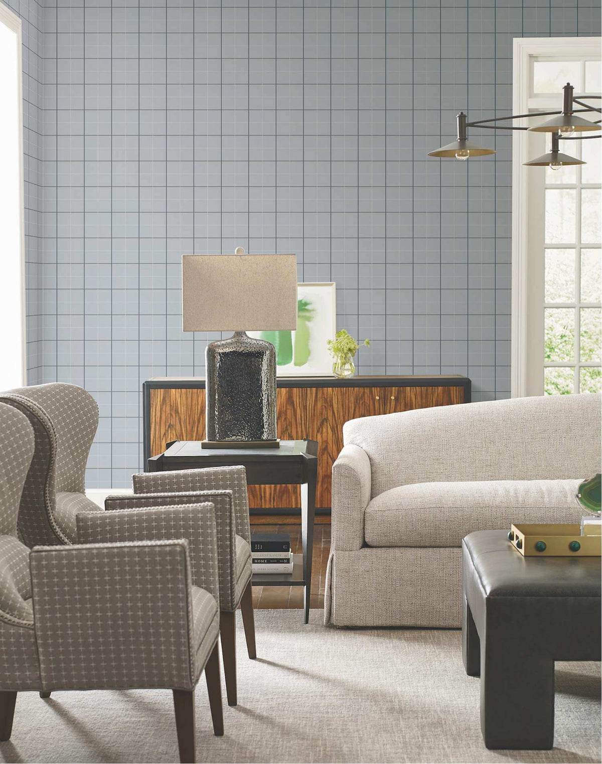 Ronald Redding Private Reserve Tattersall Wallpaper - Blue