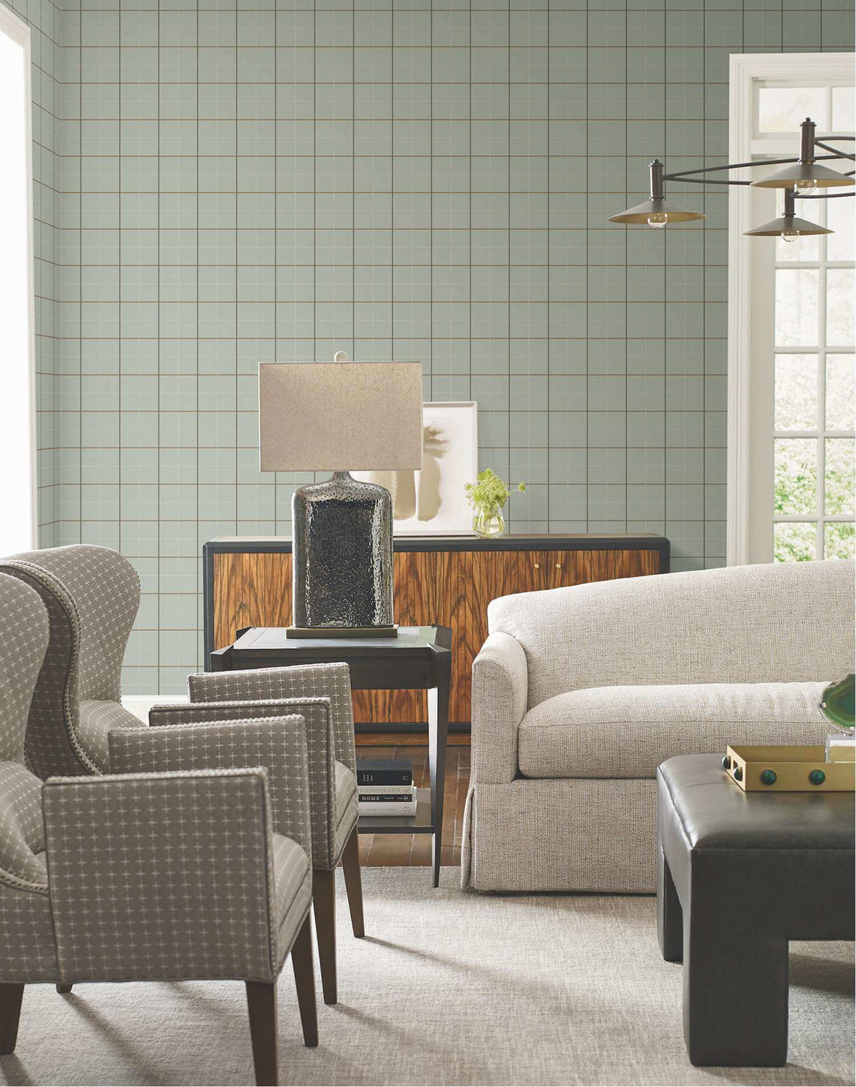 Ronald Redding Private Reserve Tattersall Wallpaper - Sage