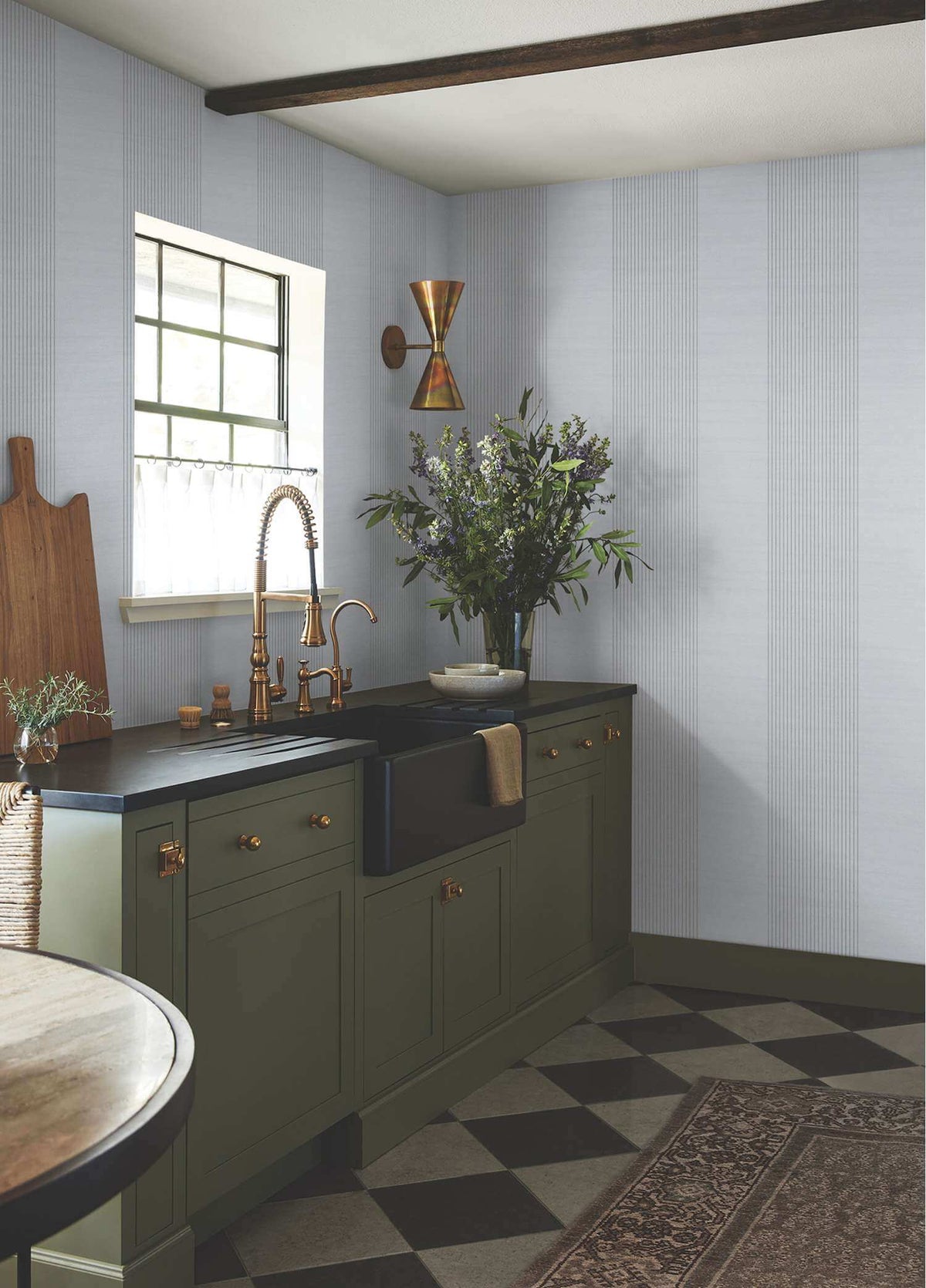 Ronald Redding Private Reserve Archer Stripe Wallpaper Sample - Blue