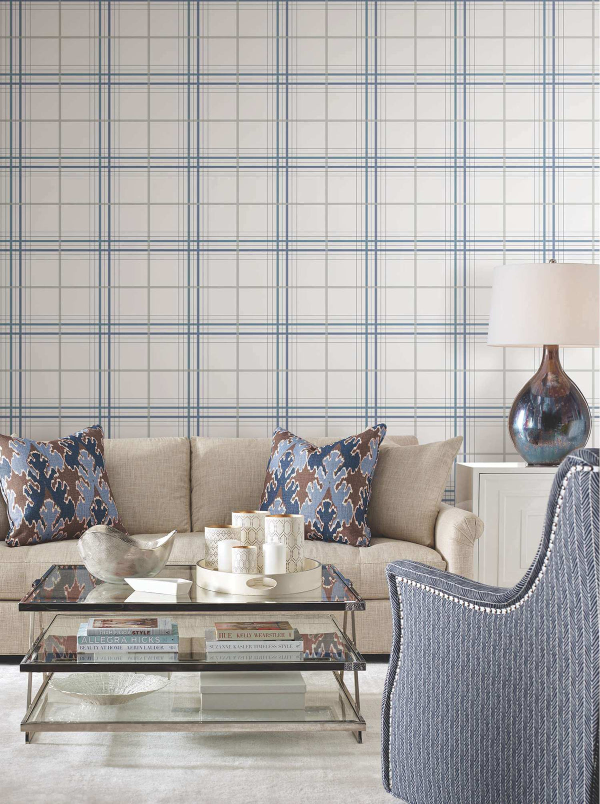 Ronald Redding Private Reserve Lakeside Plaid Wallpaper Sample - Blue