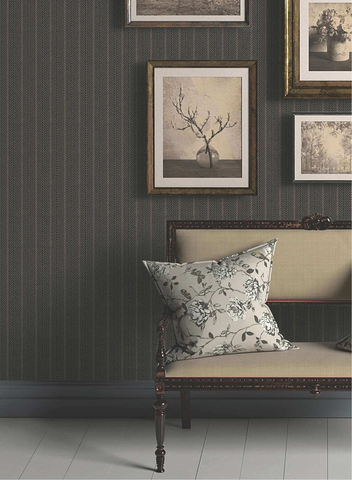 Ronald Redding Private Reserve Elkan Stripe Wallpaper Sample - Black