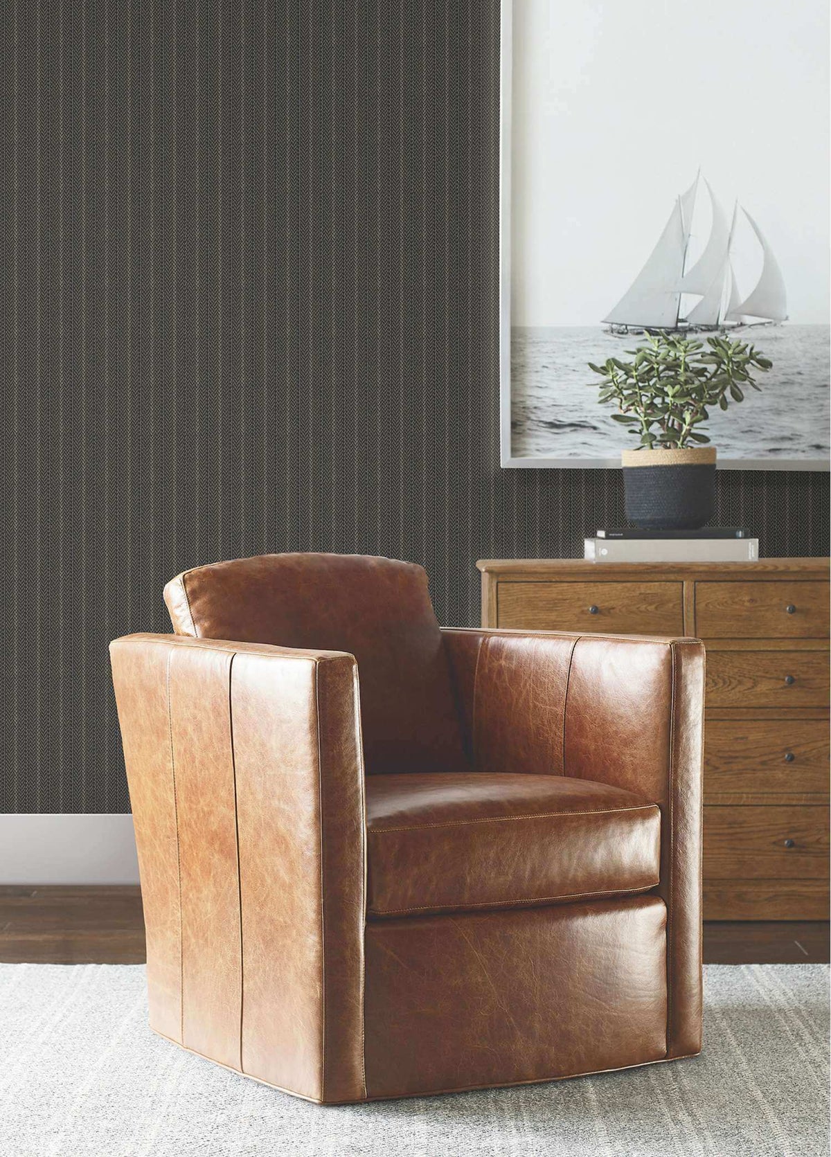 Ronald Redding Private Reserve Elkan Stripe Wallpaper Sample - Black