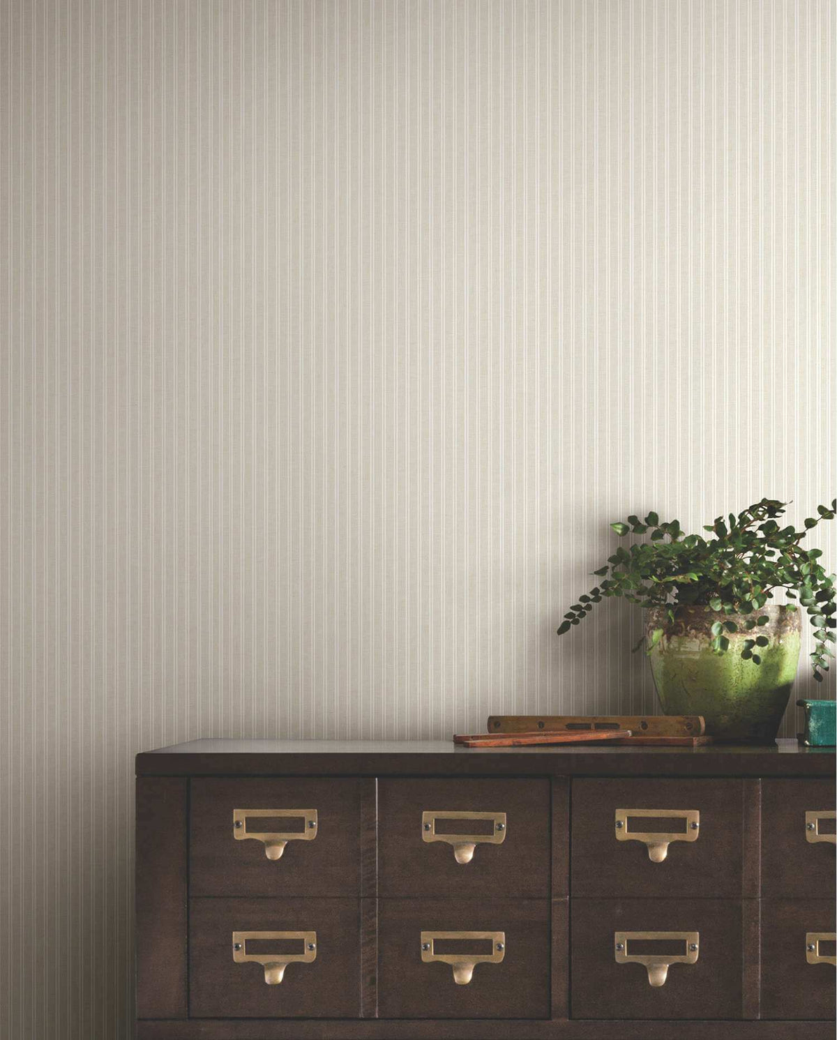 Ronald Redding Private Reserve Ticking Stripe Wallpaper Sample - Beige