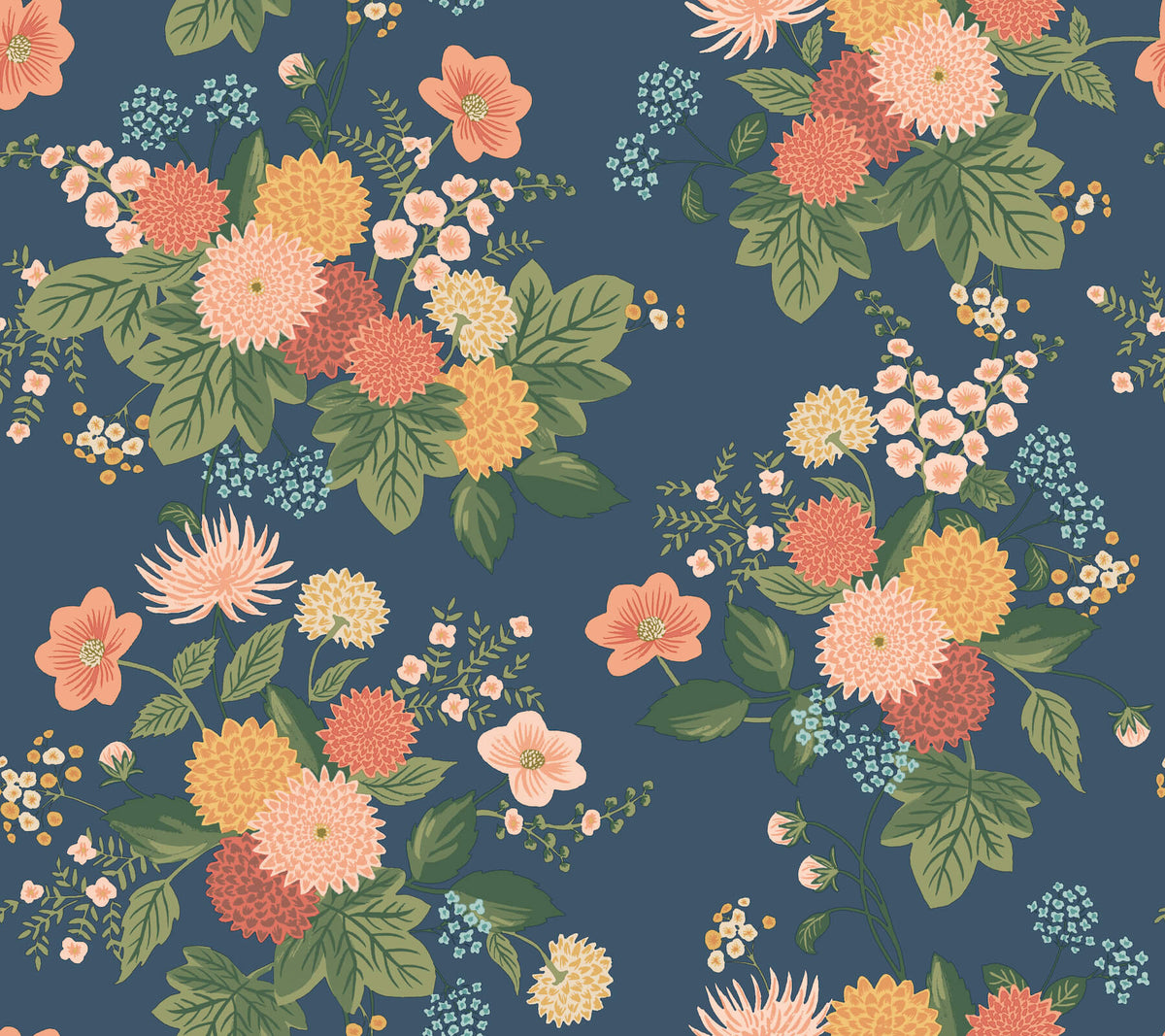 Rifle Paper Co. Dahlia Wallpaper Sample - Navy